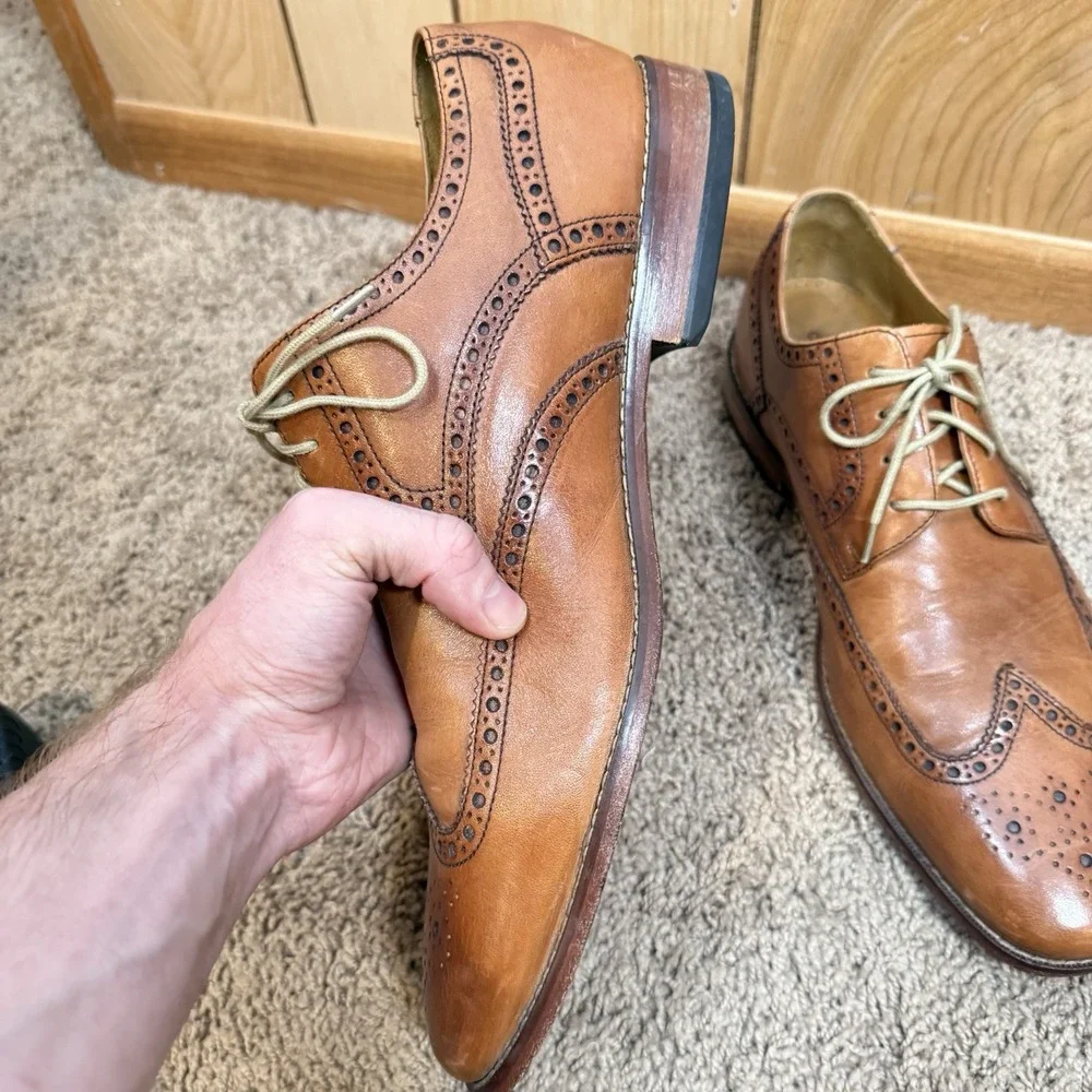 COLE HAAN Size 12 Caramel Brown Wingtip Oxfords Shoes Air